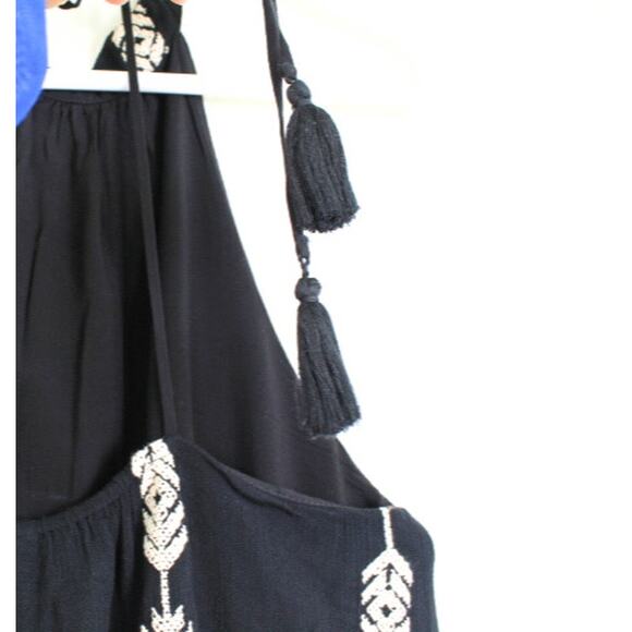 Lush Black Halter Dress Size Medium Embroidered Drawstring Back Boho Festival - Picture 4 of 8